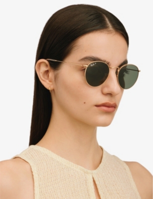 Ray Ban Rb3447 Metal Crystal Round-frame Sunglasses In Gold