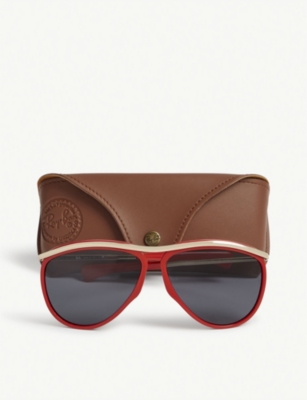 Shop Ray Ban Ray-ban Womens Red Rb2219 Olympian Aviator Acetate And Metal Sunglasses