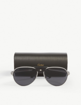 Shop Cartier Women's Black Ct0034s Pilot-frame Sunglasses