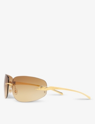 Shop Cartier Women's Brown Ct0062s 72 Rectangle-frame Metal Sunglasses