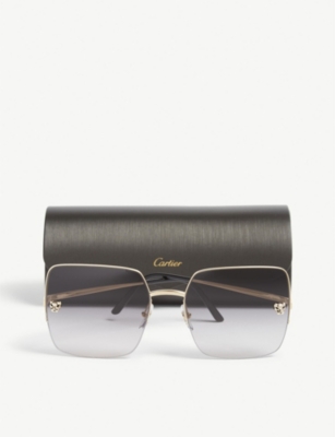 Shop Cartier Women's Gold Panthère De Square-frame Sunglasses