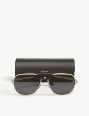 Cartier Womens Gold Ct0165s Aviator Sunglasses In Gold