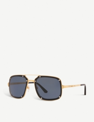 Cartier Ct0194s Santos De  Metal Acetate Rectangle-frame Sunglasses In Gold