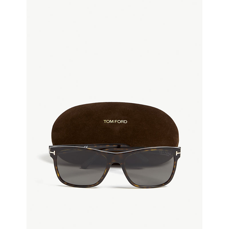 Shop Tom Ford Men's Brown Giulio Tortoiseshell Rectangle-frame Sunglasses