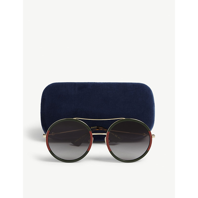 Shop Gucci Womens Gold Gg0061 Round-frame Sunglasses