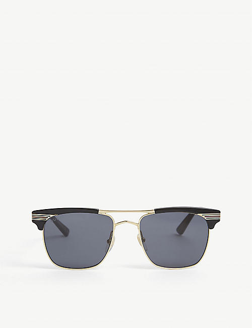 GUCCI: GG0241S wayfarer-frame gold-tone metal sunglasses