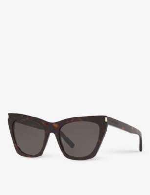 Shop Saint Laurent Women's Brown Sl214 Kate Cat-eye-frame Acetate Sunglasses