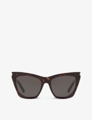 Shop Saint Laurent Women's Brown Sl214 Kate Cat-eye-frame Acetate Sunglasses