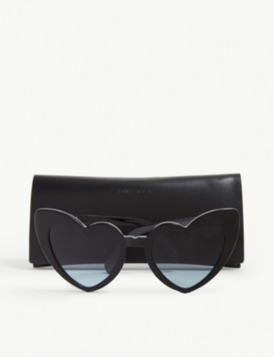 Shop Saint Laurent Women's Black Lou Lou Heart Shaped Sunglasses