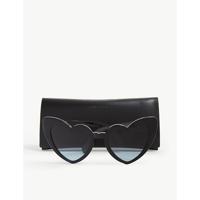 Shop Saint Laurent Womens Black Lou Lou Heart Shaped Sunglasses