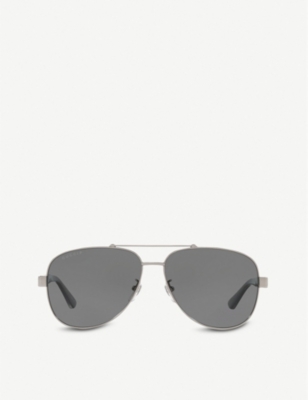 Gucci Gg0528s 63 Metal And Acetate Aviator Sunglasses In Silver