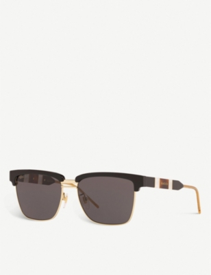 Gucci Gg0603s 56 Acetate Rectangular Acetate Sunglasses In Black