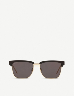 Shop Gucci Women's Black Gg0603s 56 Acetate Rectangular Acetate Sunglasses