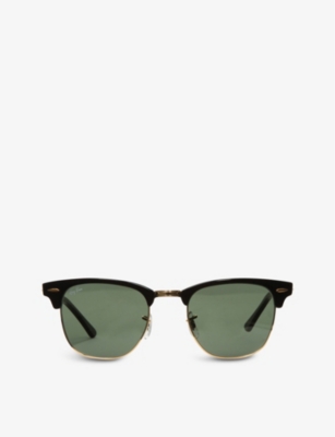 RAY-BAN: Ebony Clubmaster sunglasses with green lenses RB3016 49