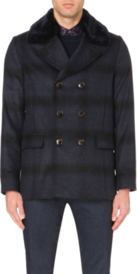 TED BAKER   Arion checked wool blend peacoat