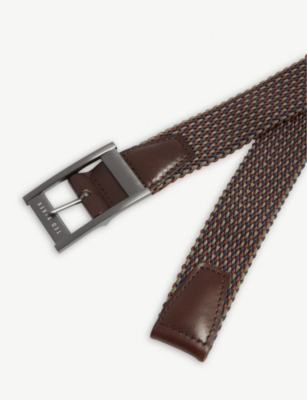 Shop Ted Baker Men's Orange Columm Woven And Leather Reversible Belt