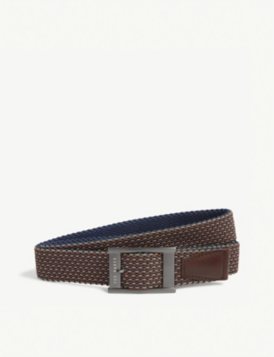 Shop Ted Baker Men's Orange Columm Woven And Leather Reversible Belt