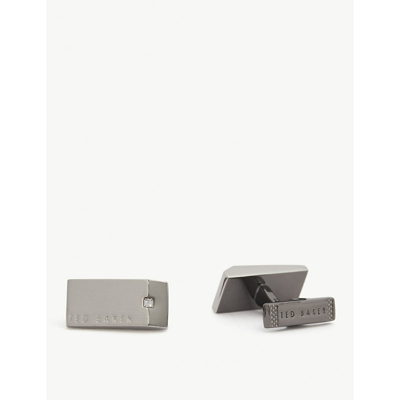 Ted Baker Bassse Crystal Detail Square Cufflinks In Silver-col