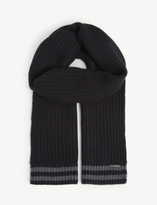 Ted Baker Cotton And Wool Knitted Scarf In Black