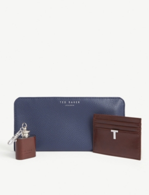 Ted Baker Hip Flask And Card Holder Gift Set In Tan