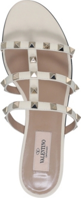 Shop Valentino Garavani Womens Winter Wht Rockstud Leather Slide Sandals