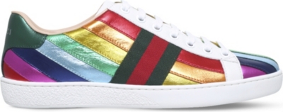 GUCCI - New Ace rainbow leather sneakers | Selfridges.com