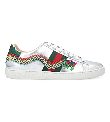 GUCCI - New Ace dragon-embellished leather sneakers | Selfridges.com
