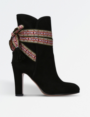 ETRO Jacquard-Trimmed Suede Ankle Boots in Black | ModeSens