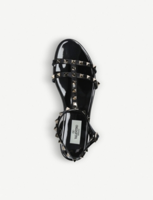 Valentino Rockstud Flat Sole Open Toe Sandals In Black