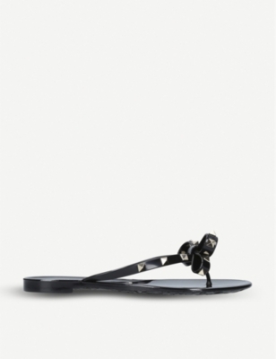 Shop Valentino Garavani Women's Black Rockstud-embellished Rubber Flip-flops