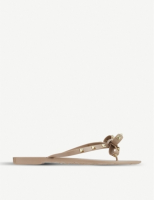 Shop Valentino Women's Nude Rockstud-embellished Flip-flops