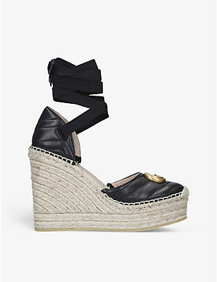 GUCCI: Palmyra leather and espadrille wedge sandals