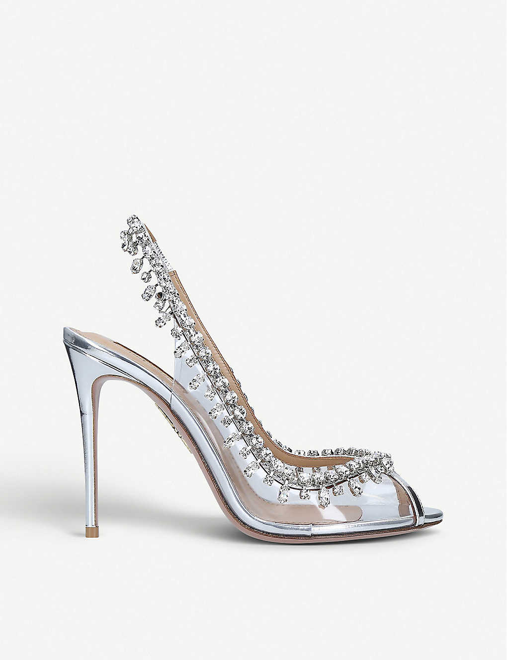 Aquazzura Womens Silver Temptation Crystal Embellished Leather And Pvc Sandals