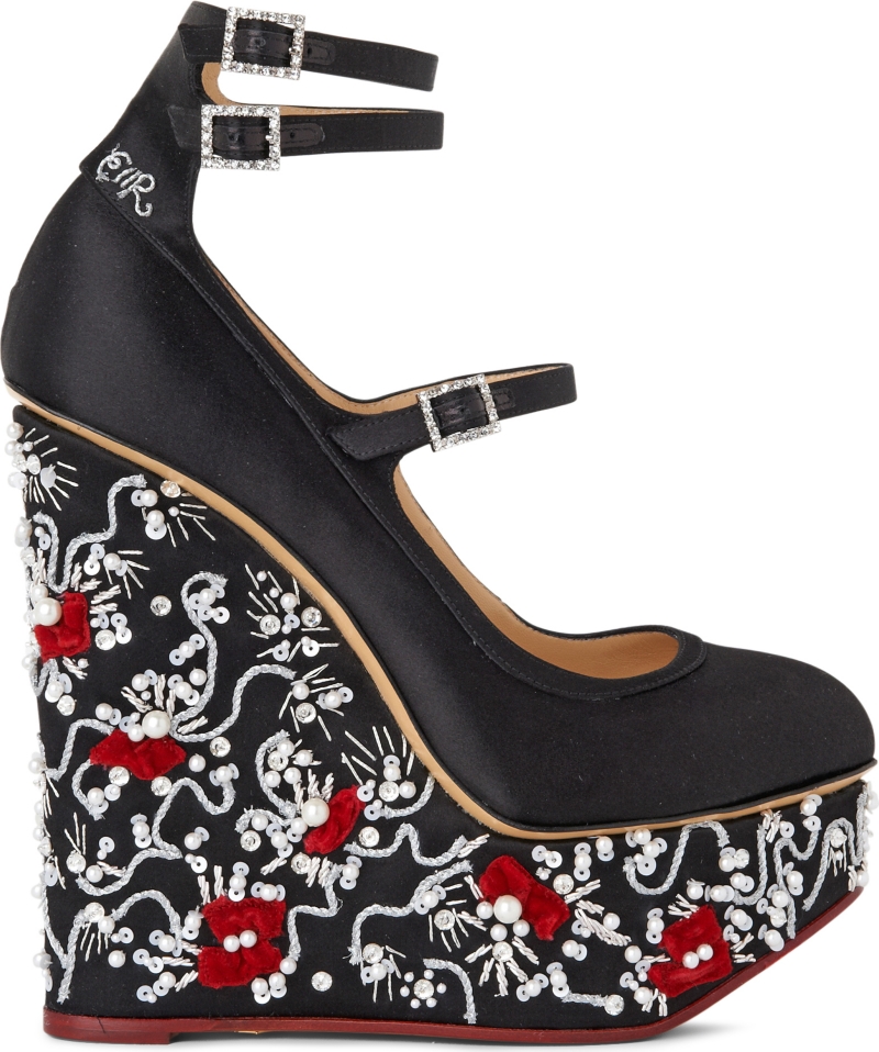 Regina embellished satin wedge courts   CHARLOTTE OLYMPIA   Wedges 