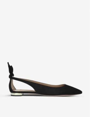 Shop Aquazzura Women's Black Deneuve Suede Ballet Pumps