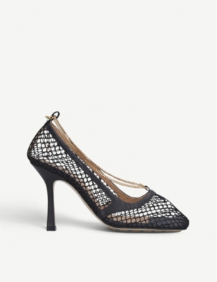 BOTTEGA VENETA: Chain-embellished leather and mesh heeled courts