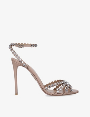 AQUAZZURA: Tequila 105 gem-embossed leather heeled sandals