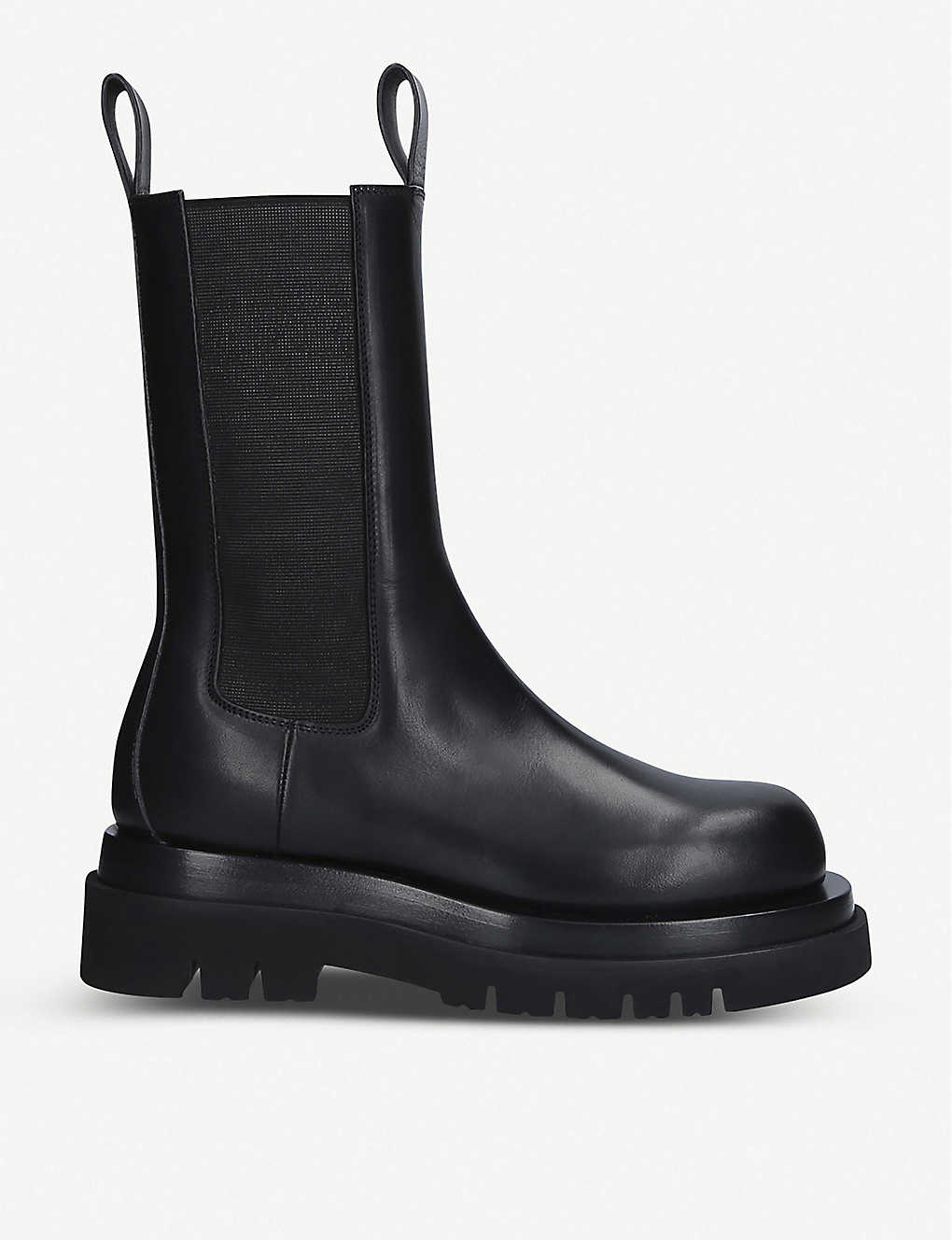Bottega Veneta Womens Black Round-toed Leather Platform Chelsea Boots