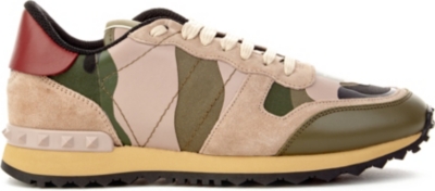 VALENTINO   Camo leather and suede trainers