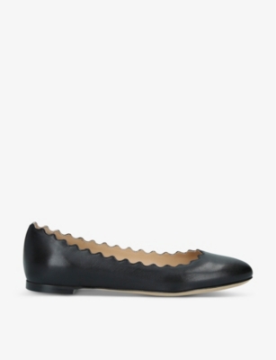 Chloé Chloe Womens Black Scallop Leather Ballet Flats In Nero