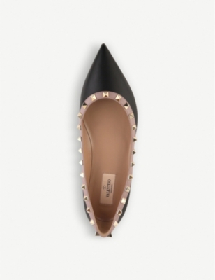 Shop Gianvito Rossi Womens Rockstud Leather Flats Blk/beig In Blk/beige