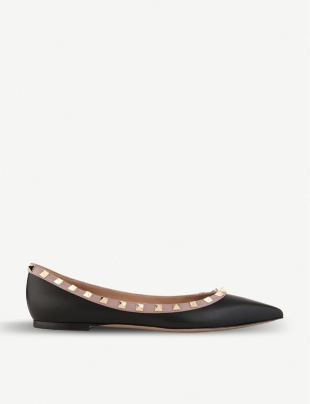 Rockstud leather flats