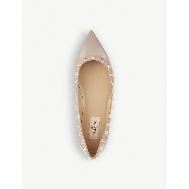 Shop Valentino Women's Nude Rockstud Patent-leather Flats In Nude (nude)