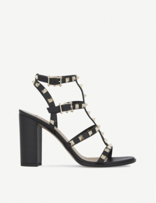 VALENTINO GARAVANI - Rockstud 90 leather heeled sandals | Selfridges.com