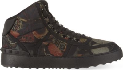 VALENTINO   Camouflage butterly nylon high top trainers