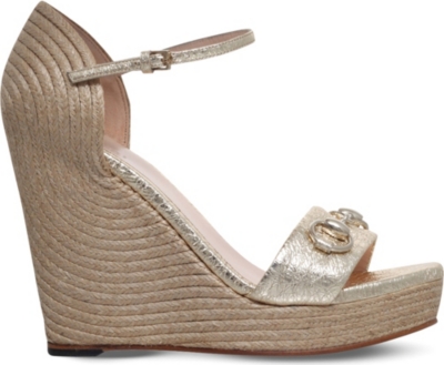 GUCCI - Carolina metallic-leather wedge sandals | Selfridges.com