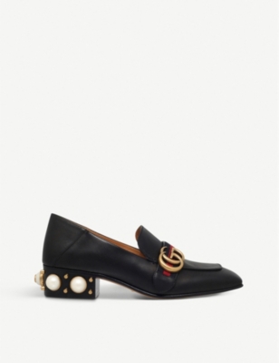 gucci leather mid heel loafer