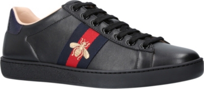 GUCCI New Ace Bee-Embroidered Leather Sneakers, Black | ModeSens