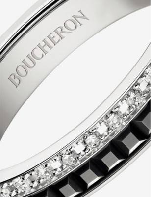 Shop Boucheron Women's Quatre Black Edition 18ct White-gold And 0.24ct Diamond Wedding Band In Black/white/gold