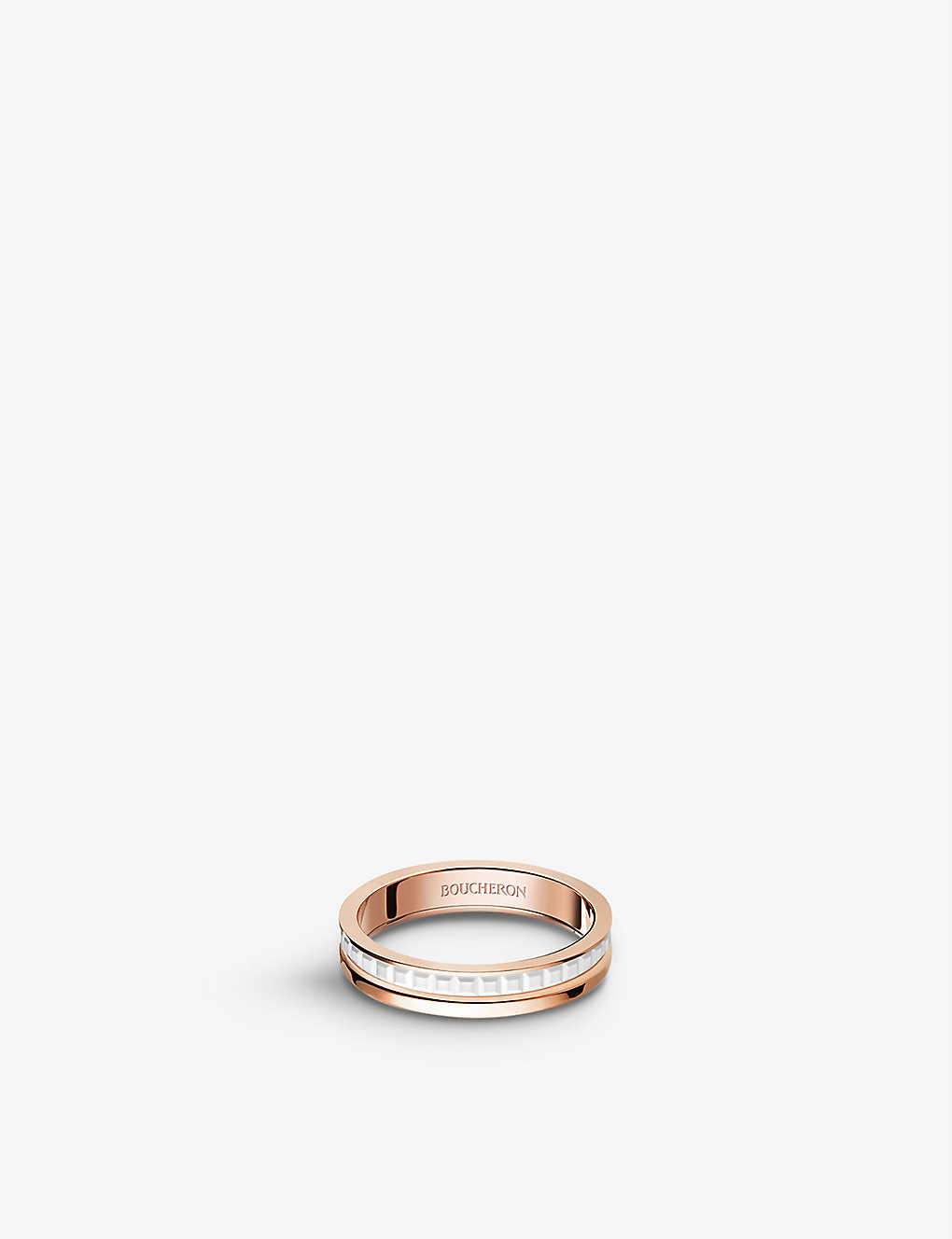 Boucheron Quatre White Edition 18ct Pink-gold And Ceramic Wedding Band In Pink/gold